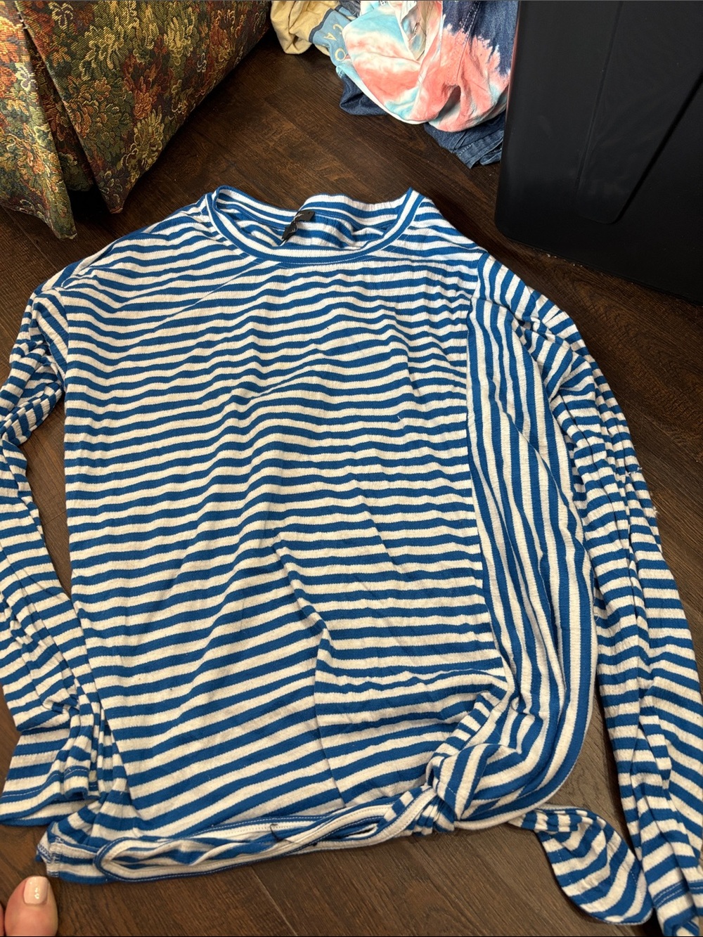Striped Blue and White Long-Sleeve Womens Shirt